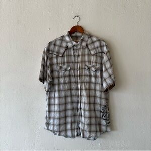 Route 66 Plaid Western Shirt Men Size Large Pearl Snap‎ Short Sleeve Cotton
